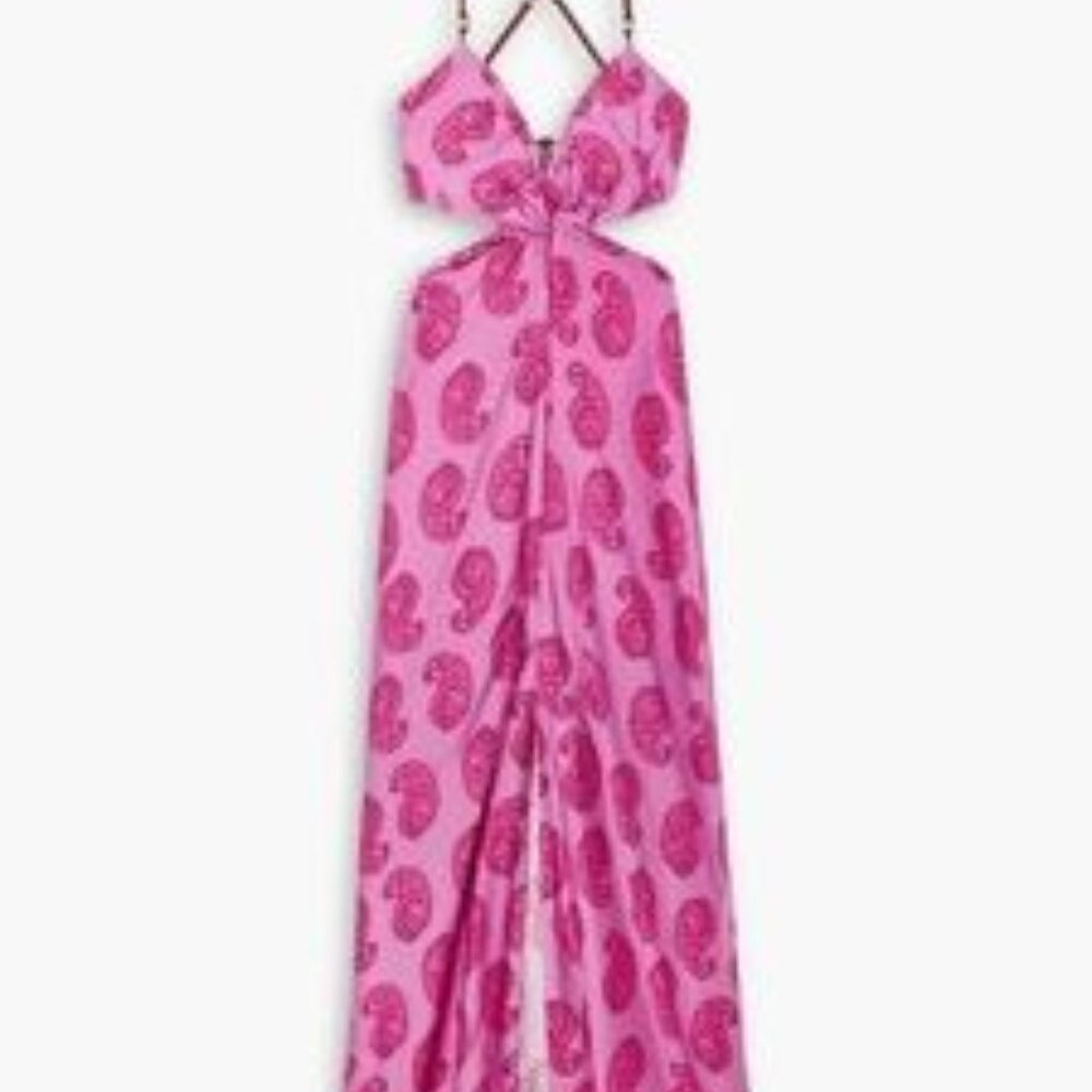 NWT VIX Paula Hermanny Leela Cutout Open-back Printed Dress Women Size Med